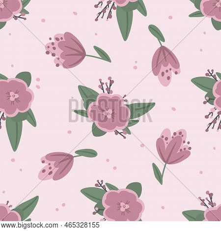 Seamless Pattern With Art Flowers. Beauty Floral