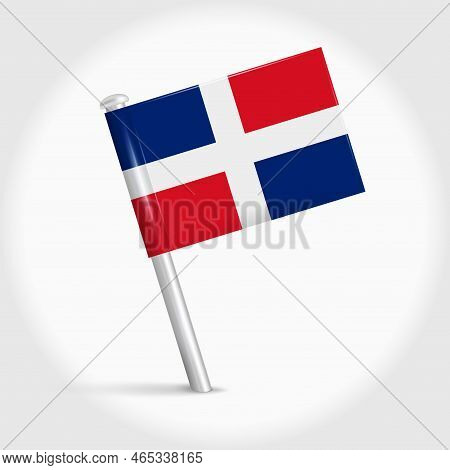 Dominican Republic Map Pin Flag Icon. Republica Dominicana Pennant Map Marker On A Metal Needle. 3d 