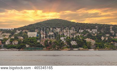 View Of The Mountains Of Kinaliada Island From Marmara Sea, With Traditional Summer Houses, Istanbul
