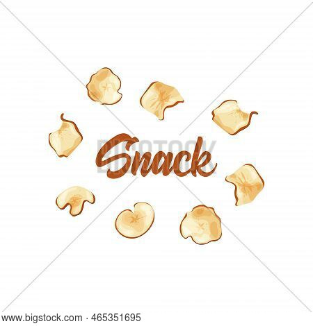 Apple Fruit Chips Dry Crips Slice. Organic Food Baked Delicious. Vector Illustration