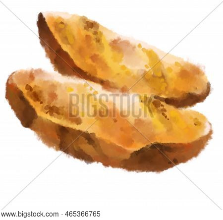 Fries Potato Wedge Thick Cut Deep Fried Patatoes Watercolor Painting Illustration Art