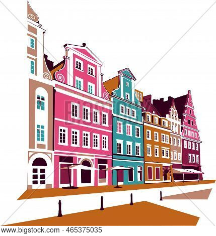 Wroclaw City Street Vector Illustration In Expressiive Extreme Color