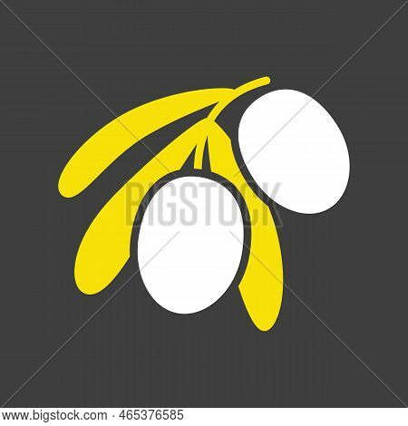 Olive Branch, Leaves And Olives Vector Glyph On Dark Background Icon. Graph Symbol For Food And Drin