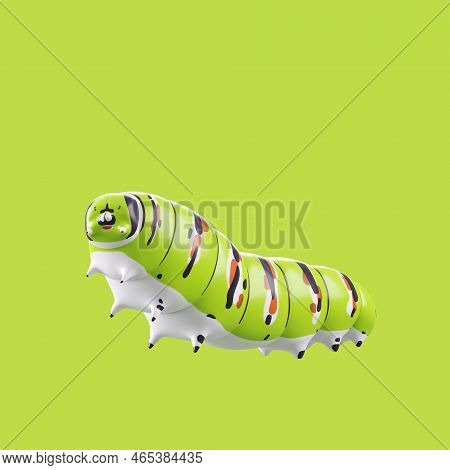 Cartoon 3d Model Fat Caterpillar Green And White With Yellow And Black Pattern Cartoons Enhance Chil