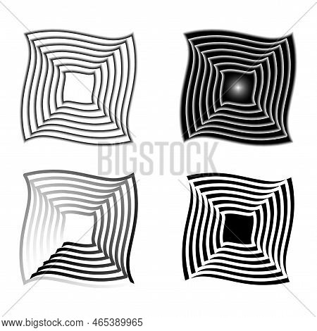 Black Spiral Squares. Geometric Shape. Optical Pattern. Vector Illustration. Stock Image.