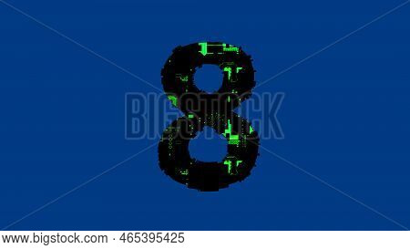 Number 8 - Hi-tech Cyber Punk Black And Green Alphabet On Blue, Isolated - Object 3d Illustration