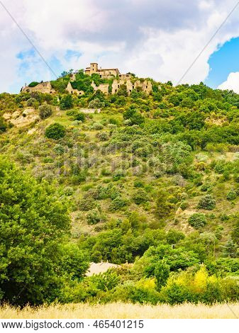Hilltop Ruins Of Village Vieux-brass D'asse, Alpes-de-haute-provence In France.