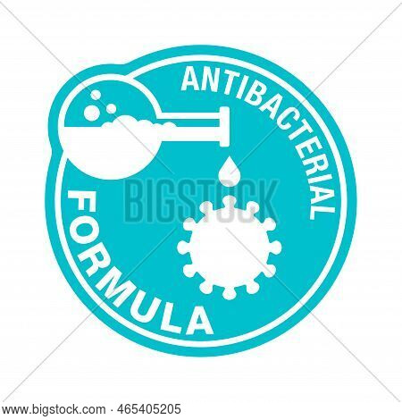 Antiviral Antibacterial Formula. Flat Blue Sticker For Hand Sanitizer Label - Coronavirus Covid-19 V