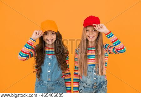 Modern Fashion. Kids Fashion. Girls Long Hair Wear Cap. Cute Children Wear Cap Snapback Hat. Little 