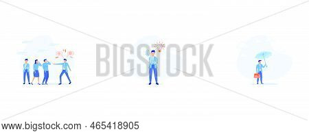 Bossy Manager Or Trouble Employee, Active Listening, Protect From Business Mistake, Set Flat Vector 
