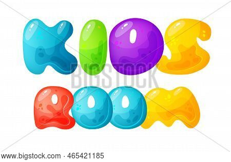 Kids Zone Vector Cartoon Banner. Colorful Letters For Childrens Playroom Decoration. Sign For Childr