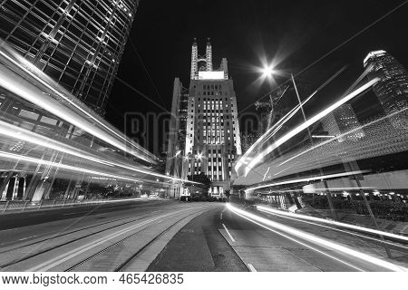 Traffic In Midtown Of Hong Kong City At Night