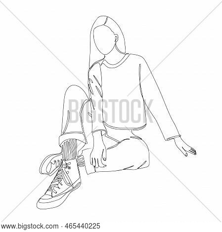 Continuous Linear Drawing Or Drawing One Line Of A Beautiful Girl.