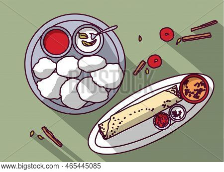 Idli And Dosa Indian Food Top View