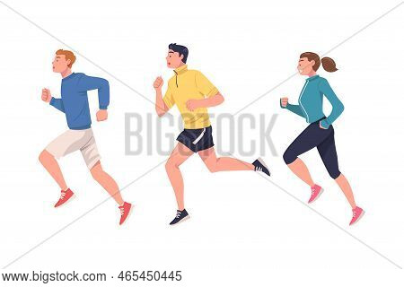 Man And Woman Character Running In Sportswear And Trainers Engaged In Sport Training And Workout Vec