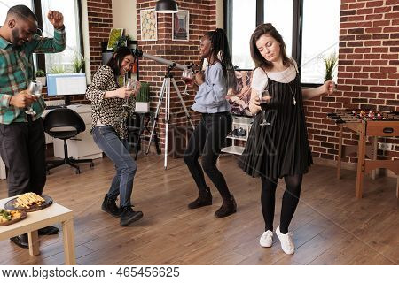 Drunk Diverse People Dancing, Hanging Around, Enjoying Social Life, Friendship, Partnership At Salon