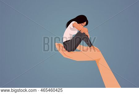 Unhappy Woman Looking For Support Vector Cartoon Illustration