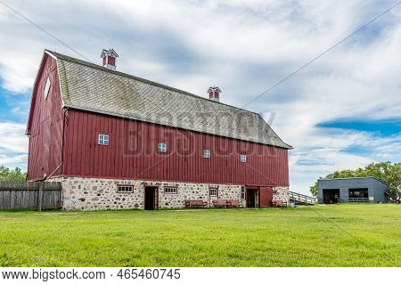 Abernethy, Sk- Aug. 21, 2022: W. R. Motherwell\'s Historic Barn From 1907 With Farming Equipment In 