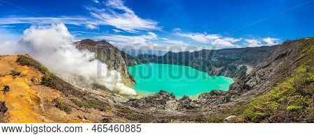 Panorama Of  Crater Of Active Volcano Ijen, Java Island, Indonesia