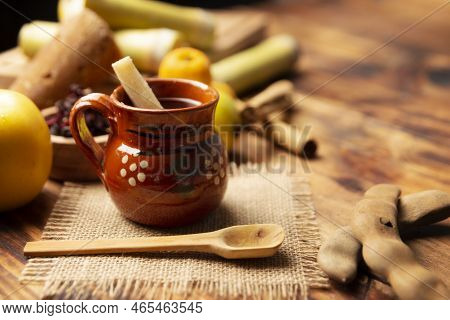 Ponche De Frutas. Christmas Fruit Punch Is An Infusion That Is Consumed In Mexico, Traditionally Dur