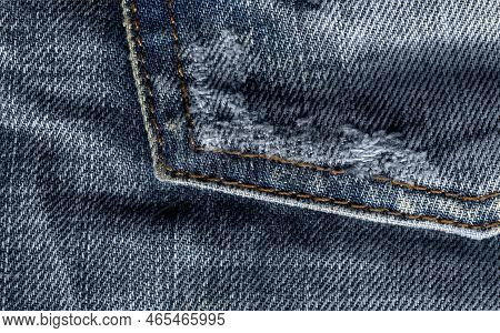 Pocket On Denim Texture. Stock Photo Of High Quality Fabric.