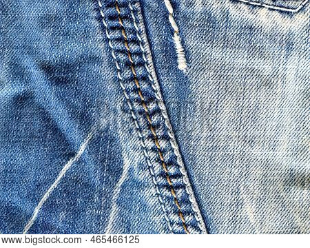 Jeans Fabric Texture. High Quality Stock Photo. The Connection Of The Fibers Of The Fabric.