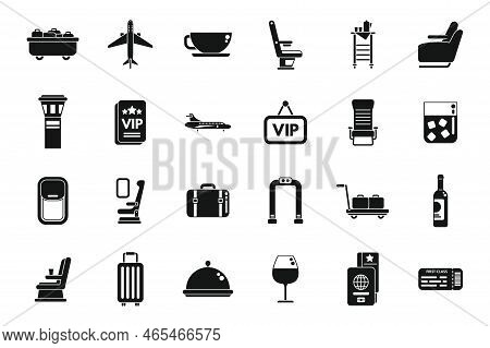 First Class Travel Icons Set Simple Vector. Airplane Service. Seat Traveler