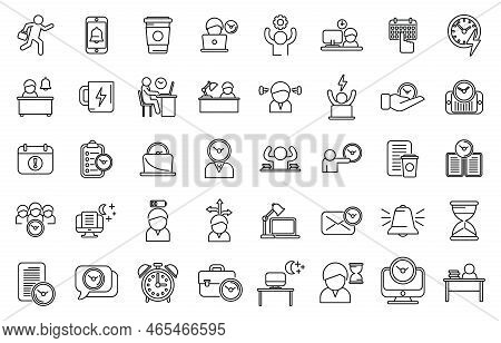Late Work Icons Set Outline Vector. Daily Hour. Morning Time