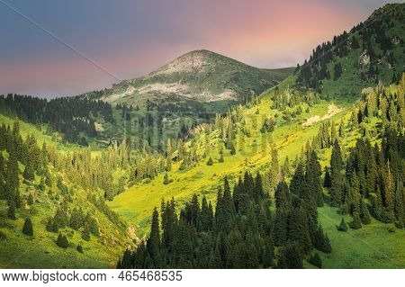 View Of Mount Furmanov From Kimasar Gorge In The Almaty Mountains