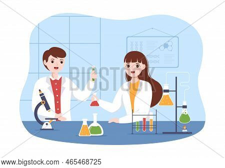 Laboratorium With Conducting Research Scientific, Experimentation And Measurement In A Lab In Flat C
