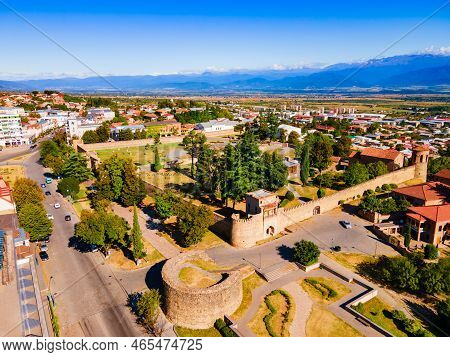 Batonis Tsikhe Fortress Aerial Panoramic View In Telavi. Telavi Is The Main City Of Kakheti Province