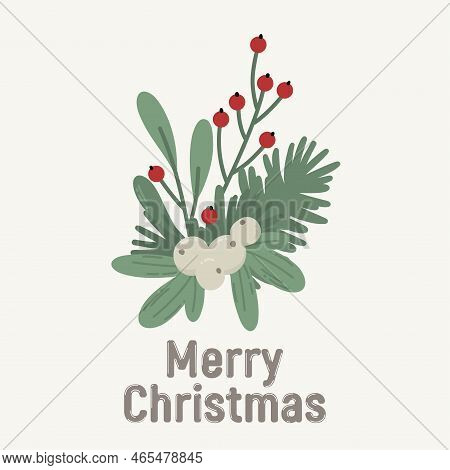 Vector Christmas Card With Bouquet. New Year 2023