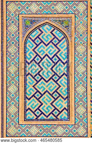 Registan Mosaic Pattern Design Background Of Ceramic Tiles Of Registan Madrasah In Samarkand City, U
