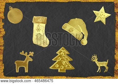Contemporary Artbackground With Colored Christmas Attributes. Concept Of Holidays, Party, 2023 New Y