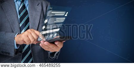 Person Use Customer Service And Support Live Chat With Chatbot And Automatic Messages, Artificial In