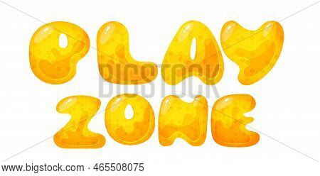 Kids Zone Vector Cartoon Banner. Honey Letters For Childrens Playroom Decoration. Sign For Childrens