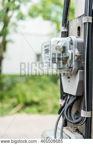 Samut Prakan, Thailand - November 15, 2022 : Electricity Measuring Device Meter Of The House. The El