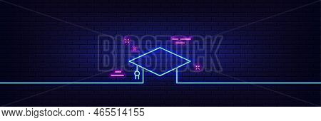 Neon Light Glow Effect. Graduation Cap Line Icon. Education Sign. Student Hat Symbol. 3d Line Neon G