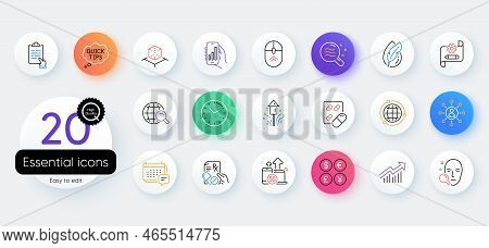 Simple Set Of Hypoallergenic Tested, Clipboard And Demand Curve Line Icons. Include Time, Globe, Mes