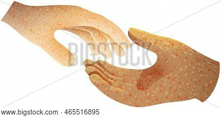 Two Hands Reaching To Each Other. Helping Hand. Close Up Body Part, Stone Figures Sculptures. Love R