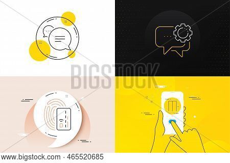 Minimal Set Of Text Message, Card And Employees Messenger Line Icons. Phone Screen, Quote Banners. L