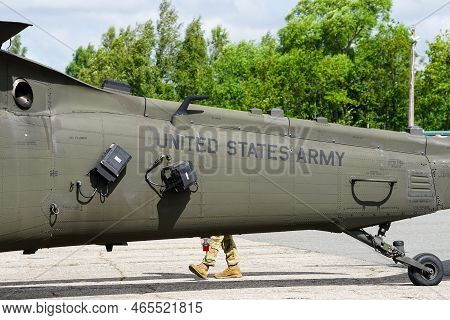 Liepaja, Latvia - August 7, 2022: Sikorsky Uh-60 Black Hawk Helicopter Rear Part With Inscription Un