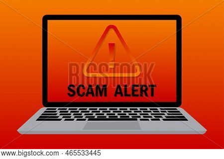 Red Laptop Allert. Computer Technology Concept. Alert Message. Internet Security Concept. Vector Ill