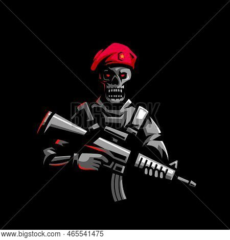 Millitary Skull Army Mascot Logo Design Illustration Vector. Red Beret Punisher