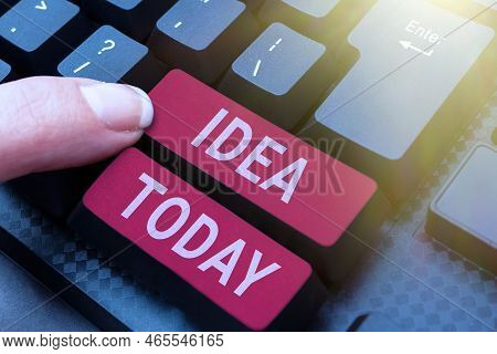 Hand Writing Sign Idea. Business Overview Impression That Tries To Portray The Overarching Scope Or 