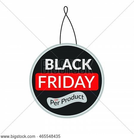 Black Friday Sale Price Tag. Black Tag Hanging On Gold Rope. Discount Label On Black Background. Bla