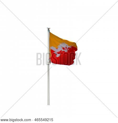 Kingdom Of Bhutan National Flag Isolated On White Background.