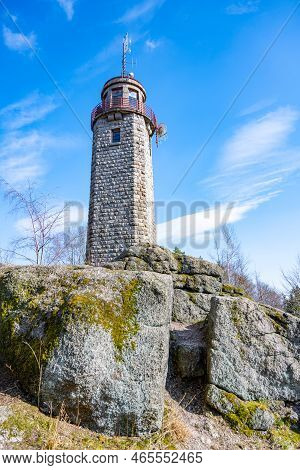 Old Stone Lookout Tower On Prosec Ridge Near Jablonec Nad Nisou, Jizera Mountains, Czech Republic