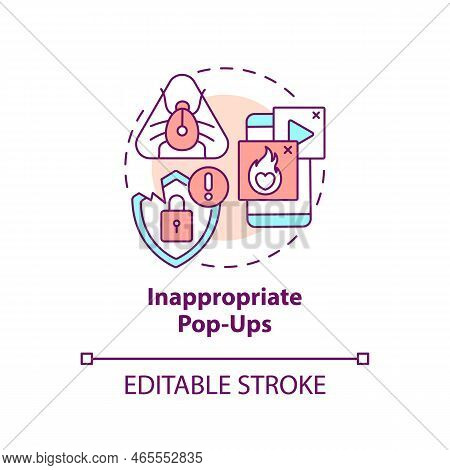 Inappropriate Pop-ups Concept Icon. Spam Advertisements. Hacking Attack. Malware Abstract Idea Thin 
