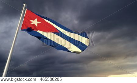 Pretty Cuba Flag On Massive Dark Clouds Bg - Abstract 3d Illustration
